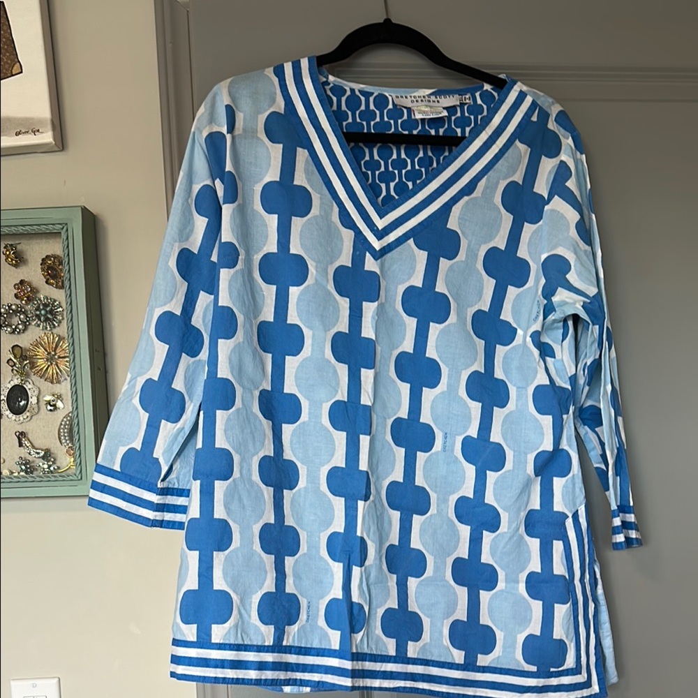 Gretchen Scott Designs Blue and White Tunic